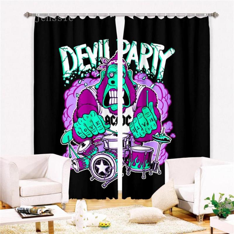 

High Shading Luxury Devil Party Printed Blackout Window Curtain Drape Panel For Living Room Bedroom Interior Home Decoration, As picture