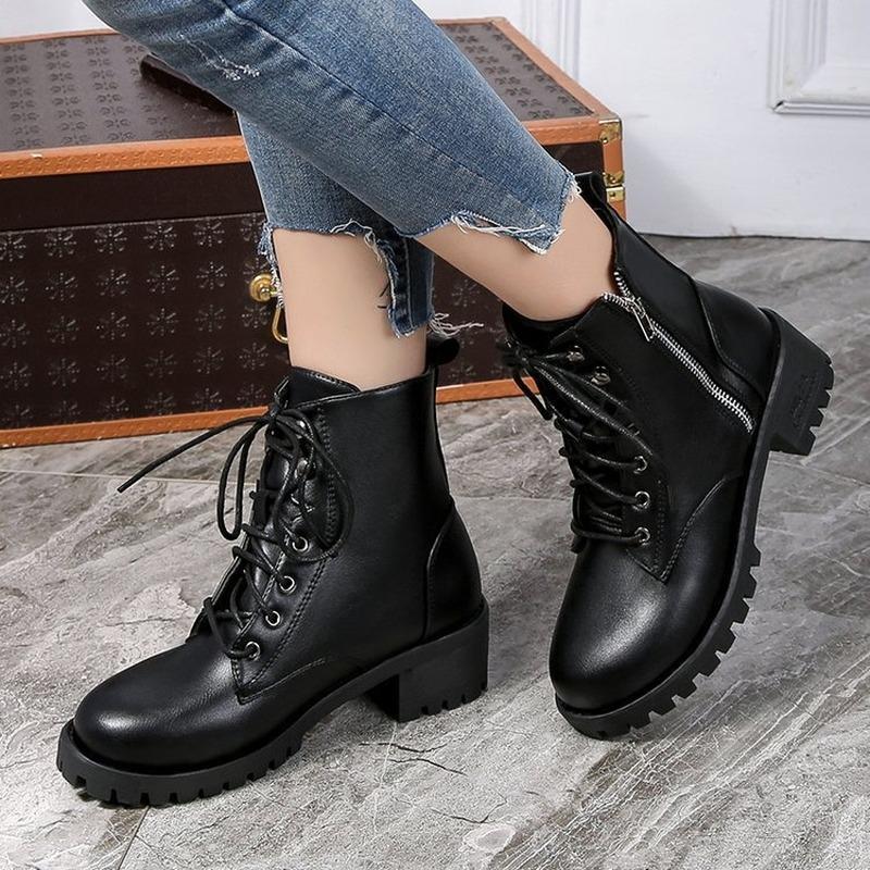 

Mazefeng Boots Female Women Shoes Ankle 2020 New Autumn British Wind Genuine Leather Thick with Short Boots Motorcycle