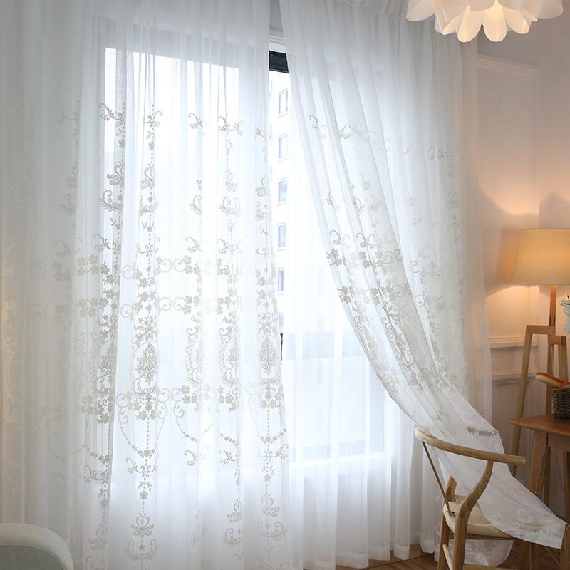 

High-grade White Embroidery Flower Screens European Style Voile Tulle Sheer for Bedroom Living Room Windows Curtain Curtains