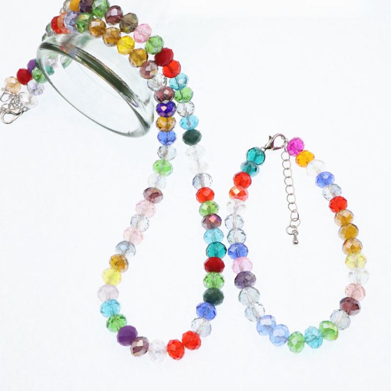 

Multicolor Crystal Glass Beads Strand Necklace Bracelet Jewelry for Women Girl Dating Gifts Wedding Short Chain Accessories B56