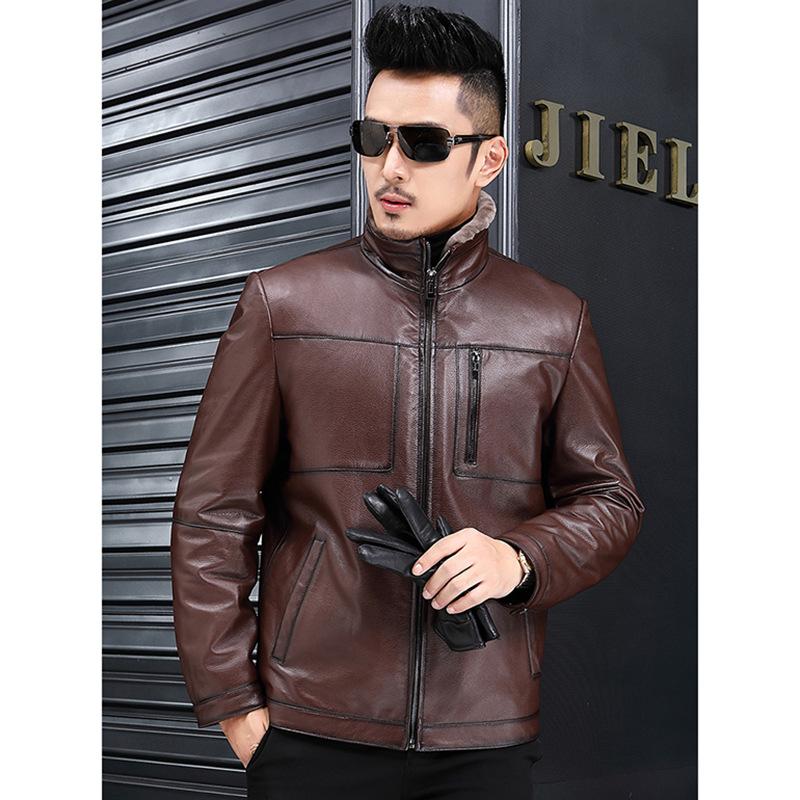 

New luxury men's fur leather leather clothing men's medium long fur integrated Haining sheep coat, Black