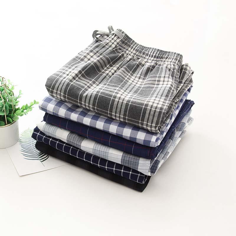 

Autumn Plaid Men' Pants Full Length Cotton Trousers Belt Soft Casual Male Home Wear, Type 5