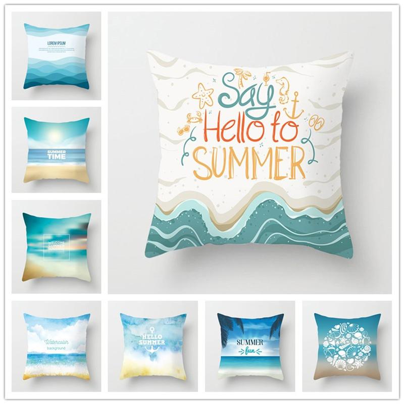 

Houspace Polyester Peach Skin Say Hello to Summer For Home Pillow Decor Sofa Car Decorative Gift Chair Seat Pillow Case, Blue