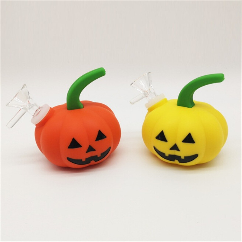 

2021 bag Pumpkin Hookah Halloween Silicone Water Pipe Bongs FDA Smoking Pipes Tobacco Glass Bong Easy Cleaning DHL Free