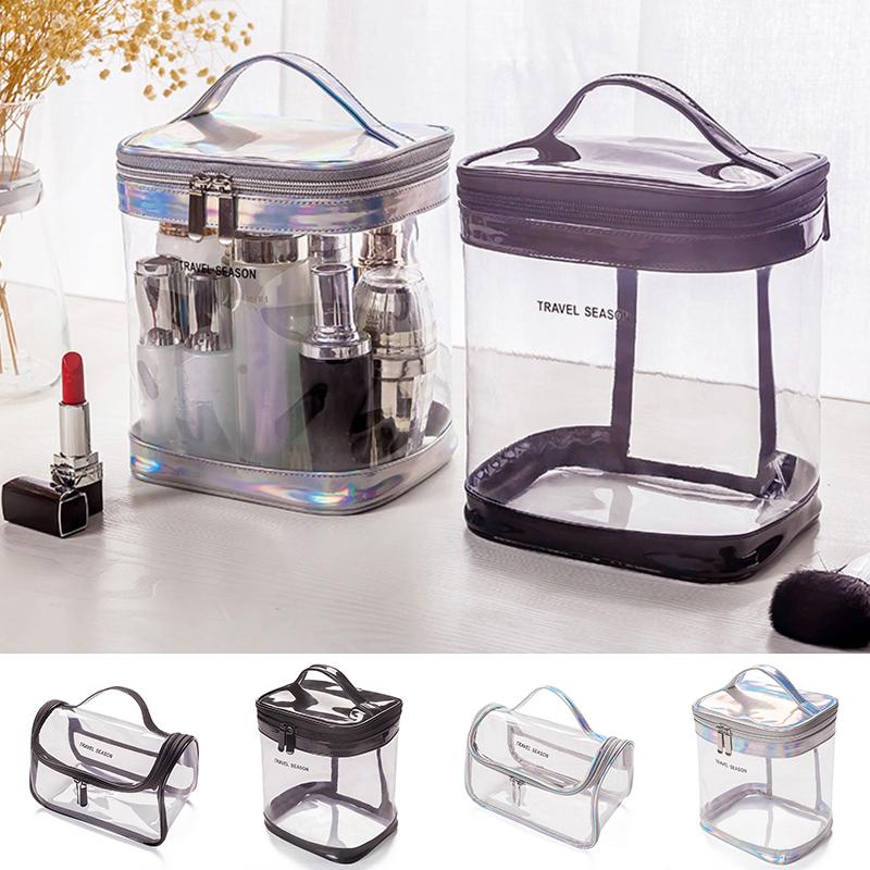 

Fashion PVC Transparent Laser Travel Makeup Bag Women Handbag Waterproof Zipper Organizer Storage Beauty Make Up Cosmetic Case, As picture
