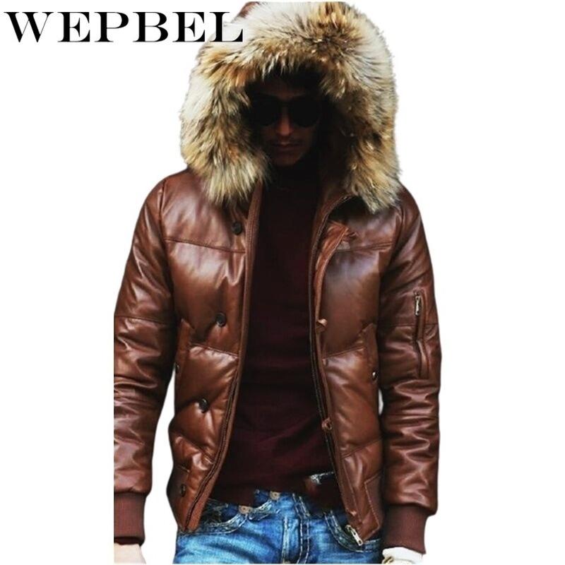 

Men' Down & Parkas WEPBEL Winter Fashion Fleece Warm Coats Windbreaker Overcoat Jackets Men Fur Thick Cotton Hooded Mens Casual, Brown