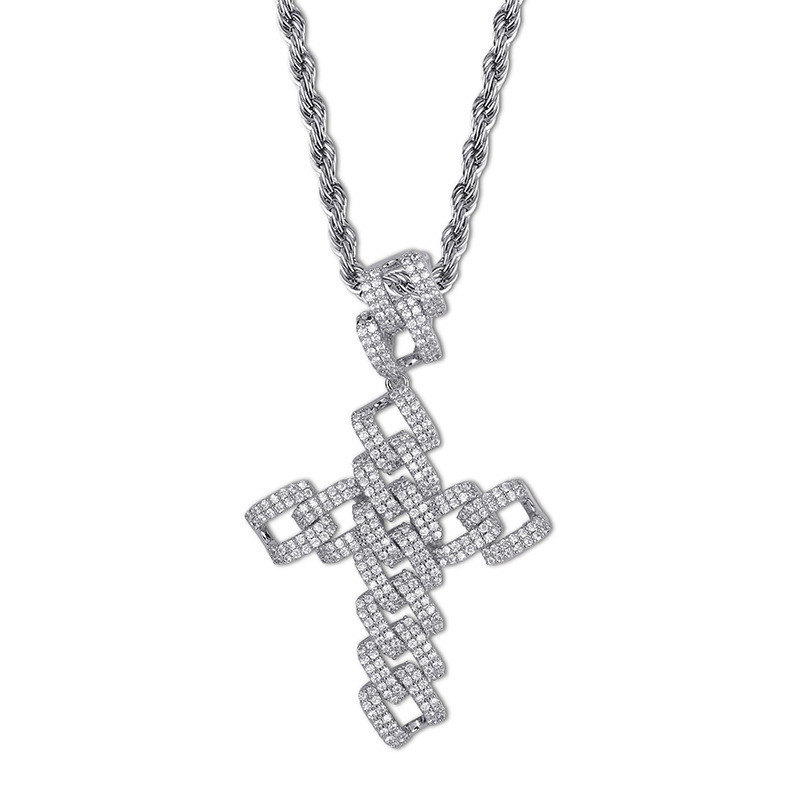 

Hip Hop Freezing Cross Necklace for Men Present 3 Colors Zircon Geometric Oco Out Paste 4mb4