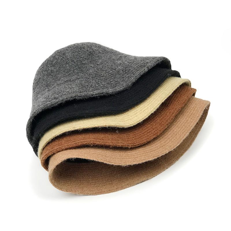 

Bucket Hat Women Winter Autumn Wool Knitted Bucket Hats For Women Korean Casual Bob Hat Cap Female Vintage, Black