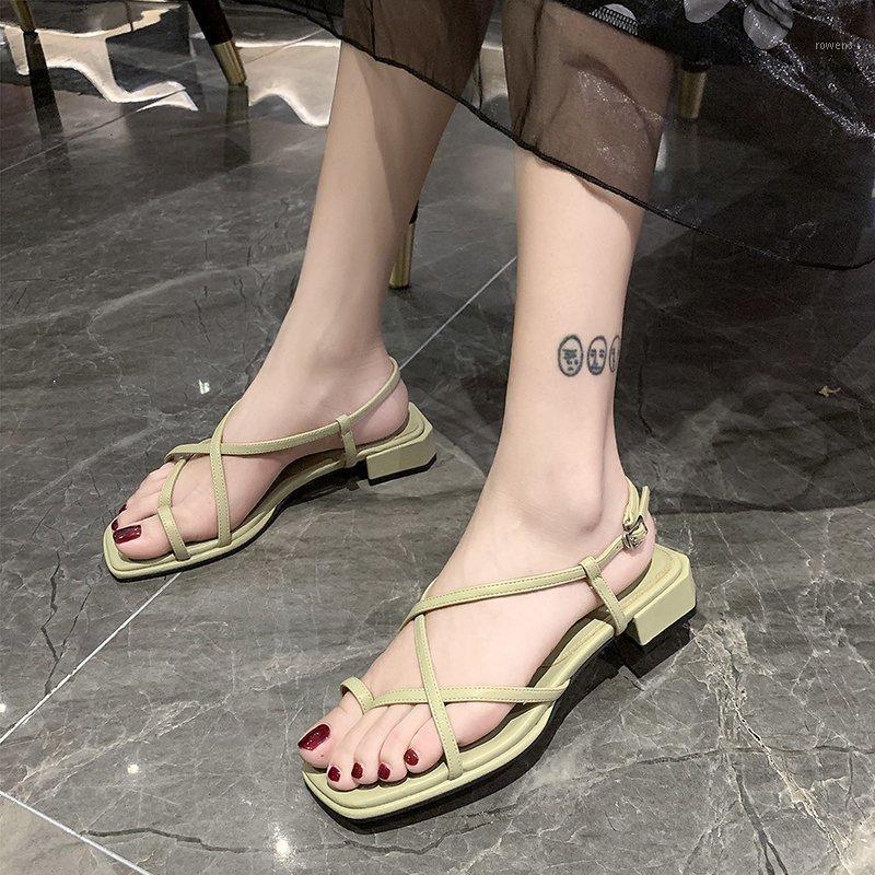 

2020 Summer Women Sandals Pu Leathable Comfortable Beach Shoes Non-slip Thick heel Open toe High-heeled sandals Adult Multicolor1, Beige