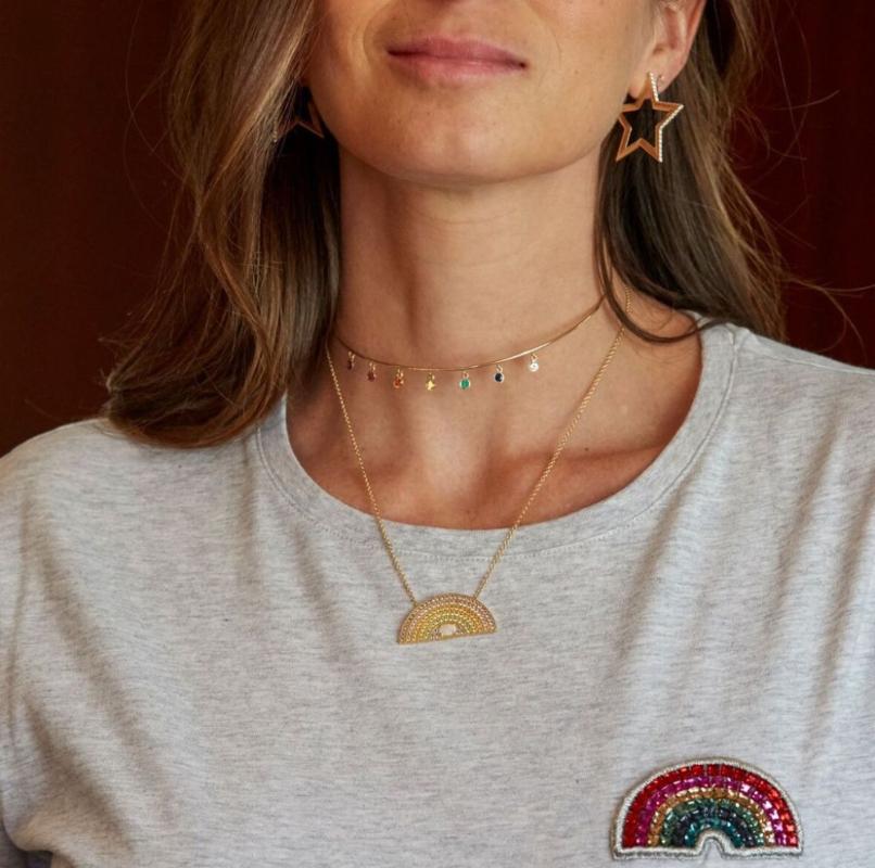 

minimal round drip cz choker necklace drop shipping delicate wire gold color fashion jewelry for women girls rainbow cz jewelry