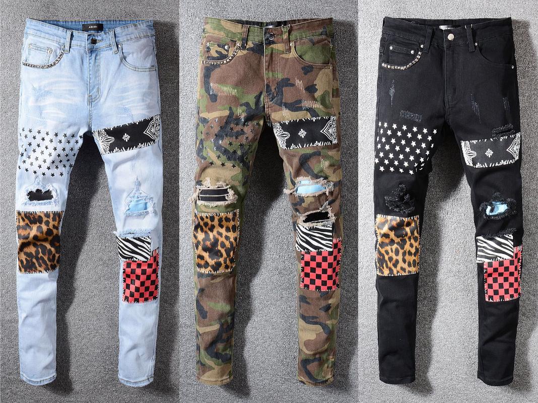

Large Size 28-40 Fashion Streetwear Men Jeans Patchwork Designer Printed Jeans Men Punk Pants Slim Fit Hip, Black