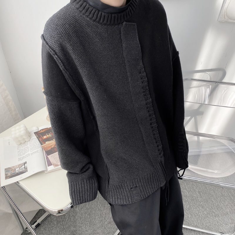 

New 2021 Men's Nightgown Around the Neck Autumn and Winter Matching Sweater Street Fashion Male Clothes KEKA, Black