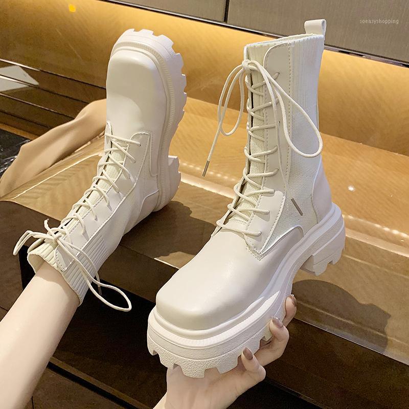

Ankle Boots for Women 2021 New Autumn Motorcycle Boots Thick Heel PlatfoAnkle Brm Shoes Woman Slip on Round Toe Fashion1, Beige