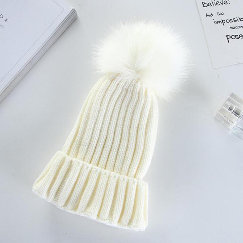 

Beanie/Skull Caps Knit Faux Fur Ball Pom Beanie For Women Warm Pompom Skull Cap Ski Hat Winter Chunky Soft Stretchy Bonnet Outdoor Streetwea, Red