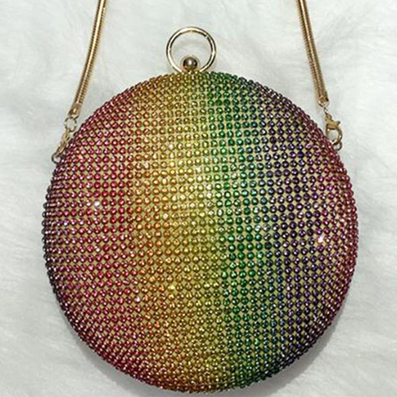 

Multicolored Crystal Circle Shape Handbags Women Bags Designer Crossbody Diamond Evening Clutch Party Purse Mini Shoulder Bag