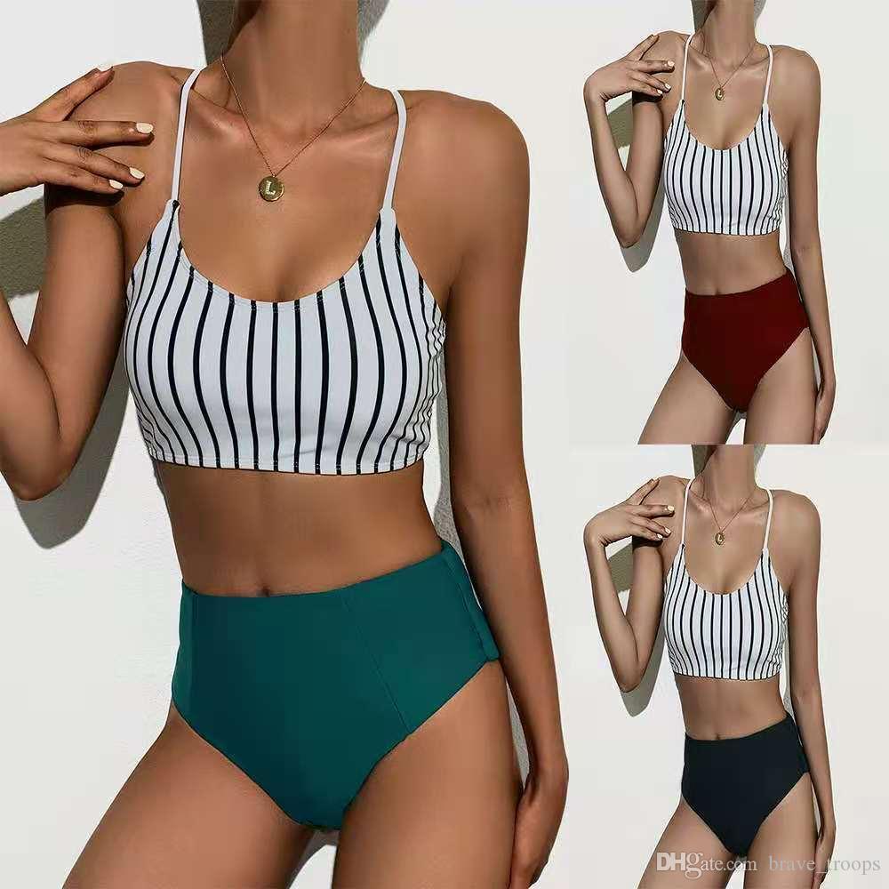 

Bikini white bar print sexy high waisted swimsuit women 2020 new cross border foreign trade express bikini