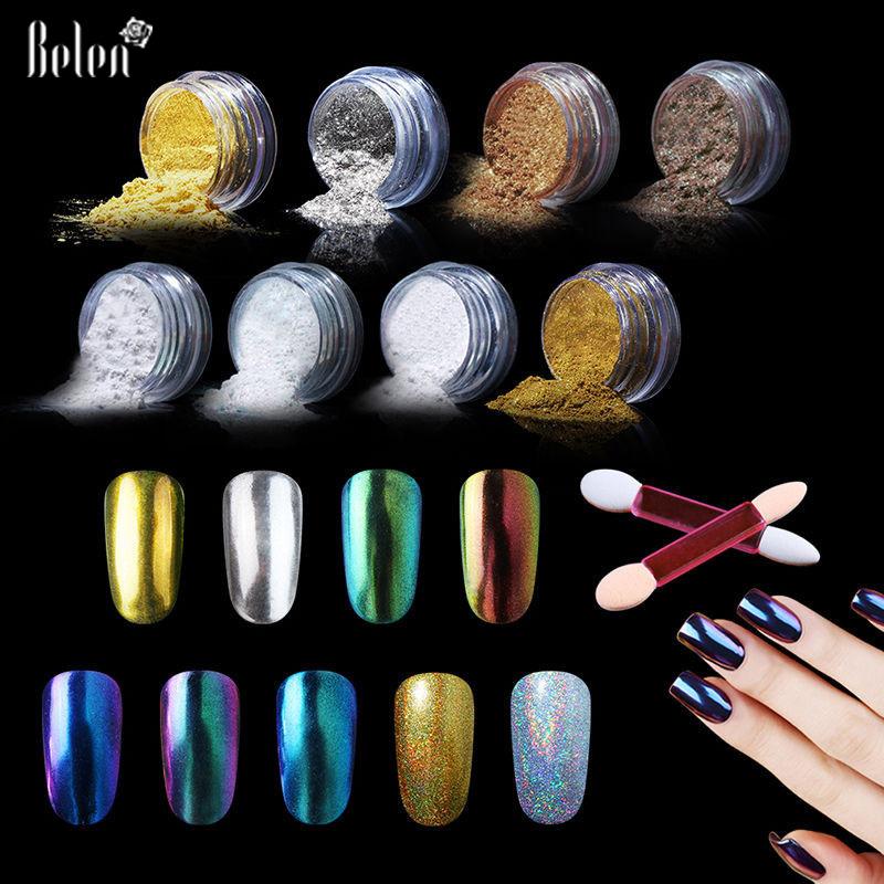 

Belen Metallic Mirror Effect Holographic Chrome Powder Sponge Stick Nail Art 1g Mirror Powder Bling Pigment for Nail Art Glitter