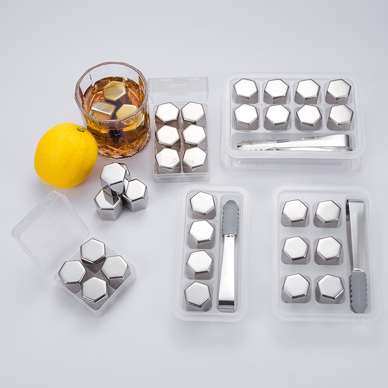 

2021 New Golden Stainless Steel Ice Cubes Hexagon Shape Bar Vodka Whisky Wine Beer Cooler Rocks Coolers Bfwb