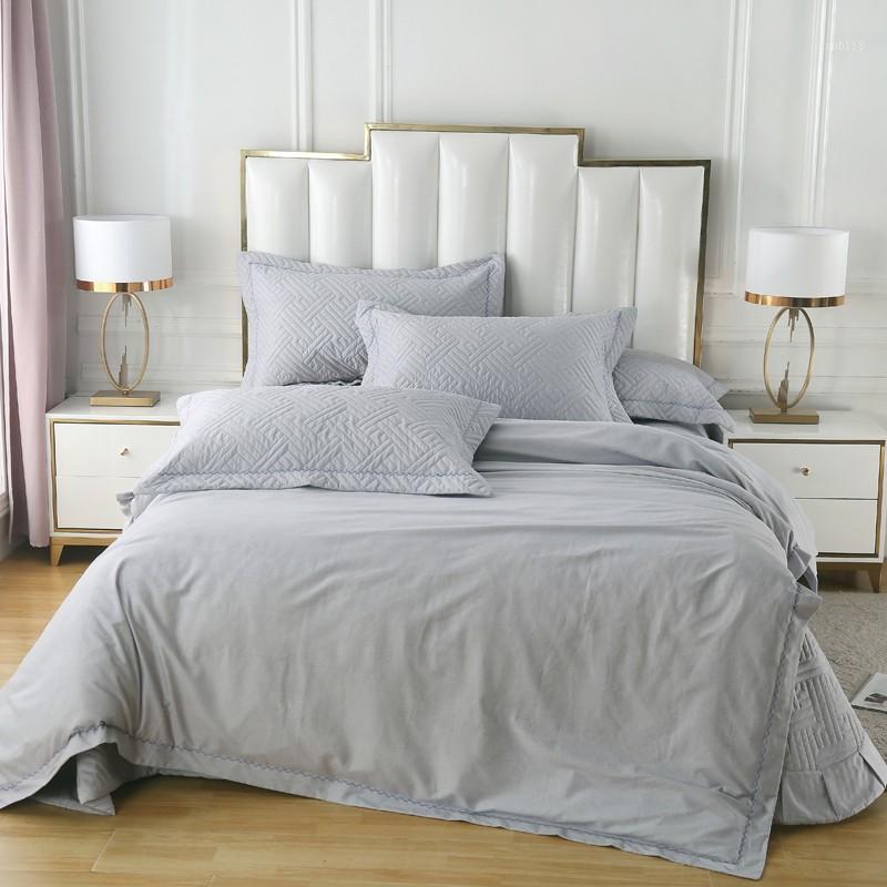 

Egyptian Cotton Soft Duvet Cover set with Quilted Cotton Bedspread Pillowshams Queen King size 4Pcs Bedding set1, Color 4