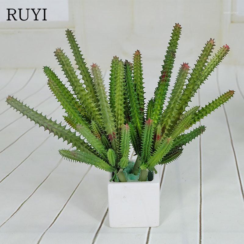 

New style tropical artificial plant 7 branch cactus potted plants office study living room home decor accessories fake plant1, Green