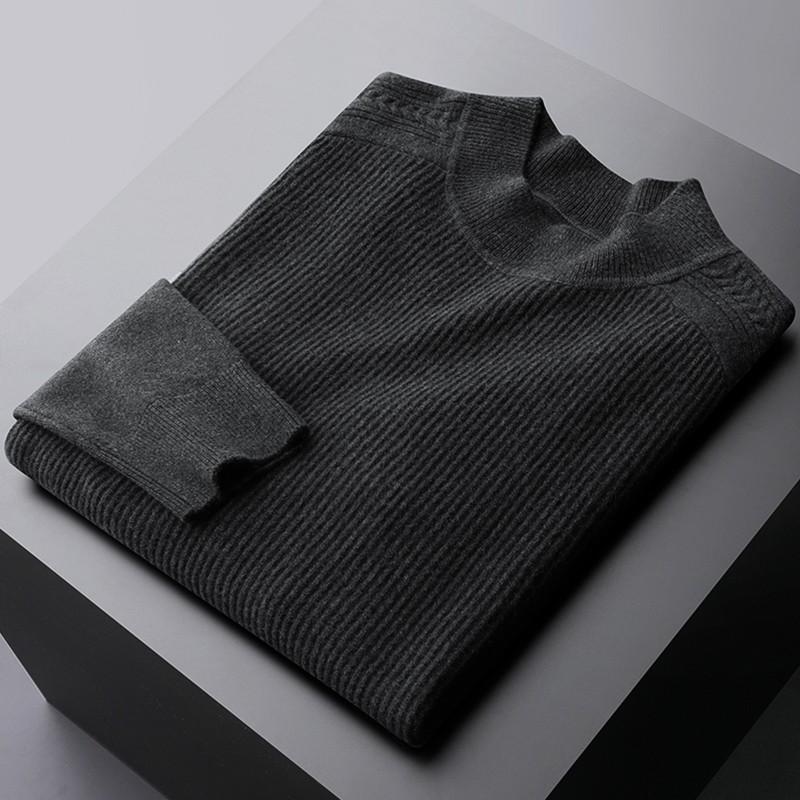 

New 100% Wool Winter Mens Sweaters High Quality Half Turtleneck Solid Color Sweater Male Thicken Keep Warm Man Sweaters 3XL, Grey