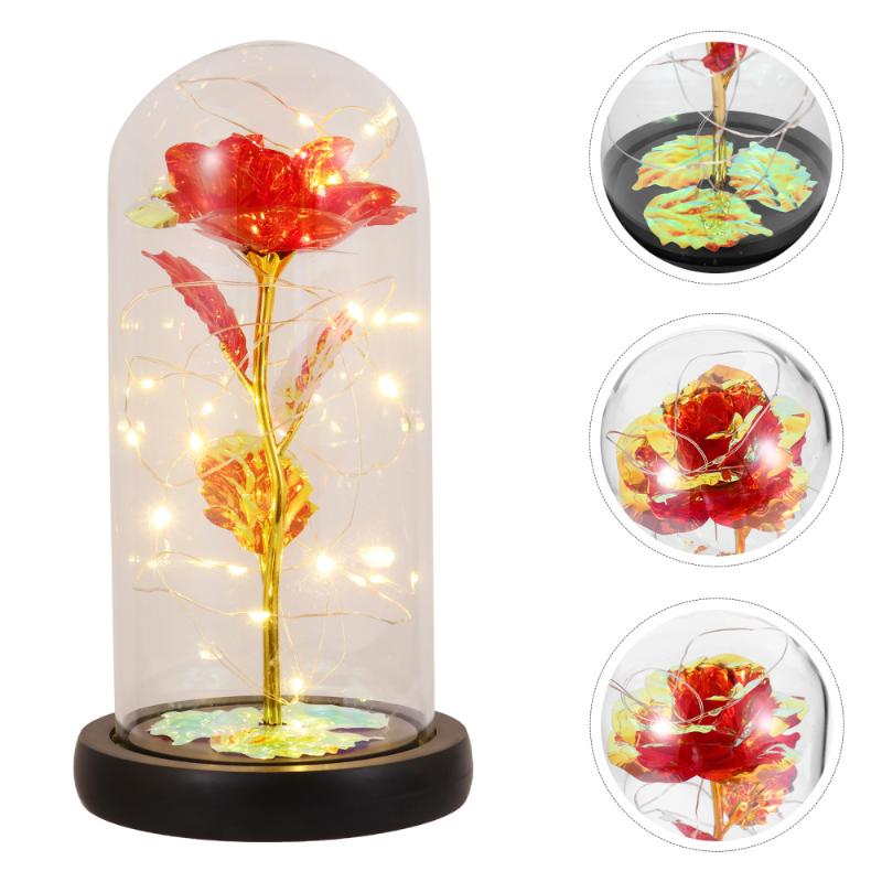 

1pc Valentine's Day LED Lights Glass Shade Artificial Rose Flower Ornament, Blue