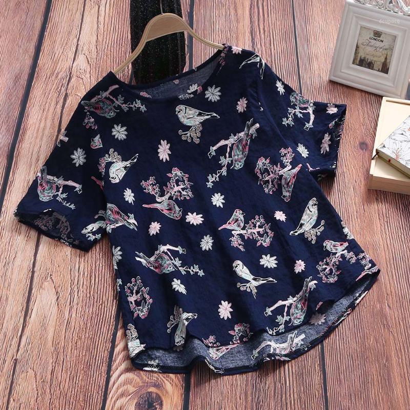 

Cotton Linen T-shirt Women Summer Short-sleeved Floral Print Beach Leisure Sport Funny Tshirt Plus Size Yoga Gym Fitness Tee Top1, Gray
