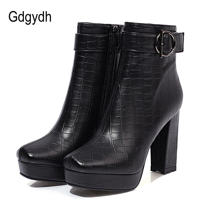 

Gdgydh Brand Designer Ladies Short Boots Women Square Toe Sexy Buckle High Heels Shoes For Party Autumn Winter 2020 High Quality, Black