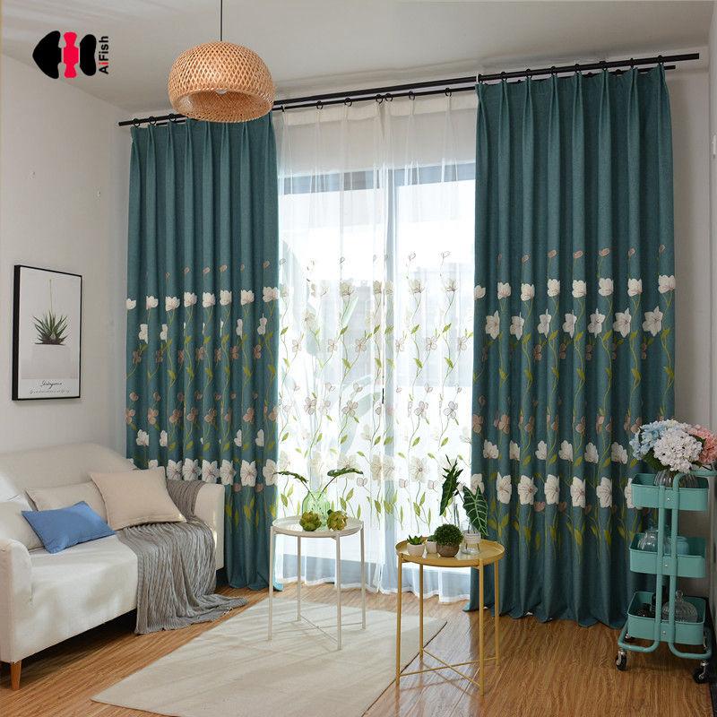 

Countryside Pastoral Modern Floral Embroidered Curtains for Bedroom Delicate Sheer Blackout Window Treatment Blinds JS41C, Tulle