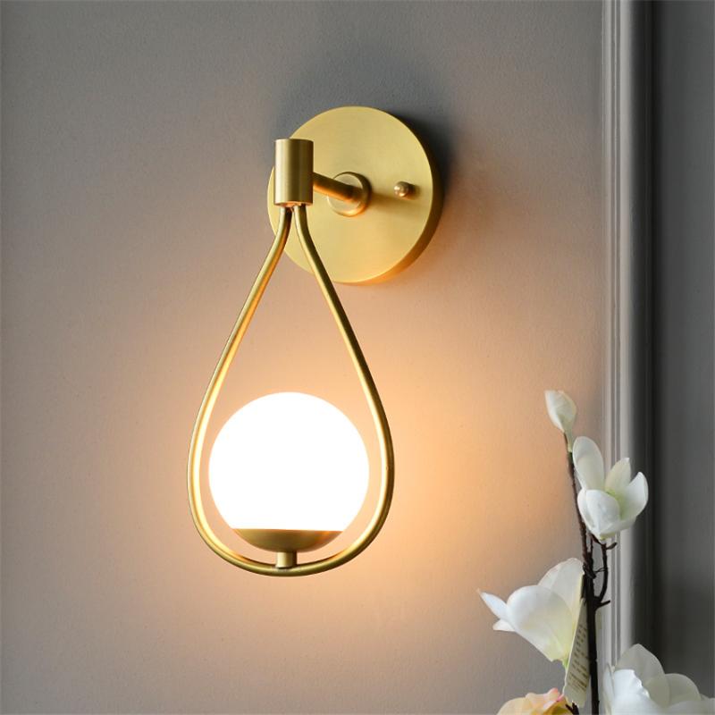 

All Copper Droplet Wall Lamps Nordic Living Room Bedroom Bedside Sconce Led Wall Lights Glass Ball Restaurant Aisle e14 Fixtures