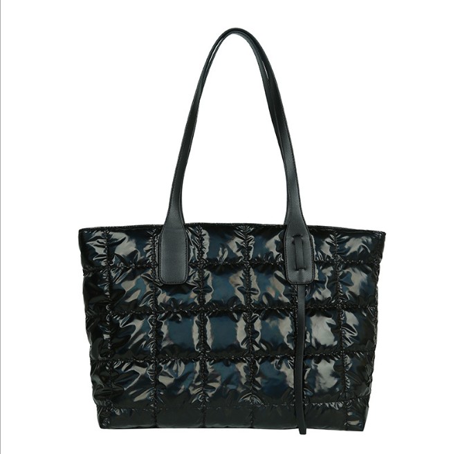 

New HandBag Super Large Capacity Space Cotton Clothing Down Bag Ladies Casual Shopping One-shoulder Diagonal Bag Laser, Silver