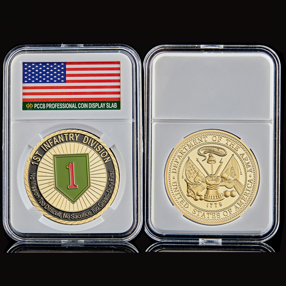 1775 USA Challenge Military Army 1st Infantry Division Great Duty Soldier Honor Gold Plated Value Coin W/Pccb Box-image-621890717