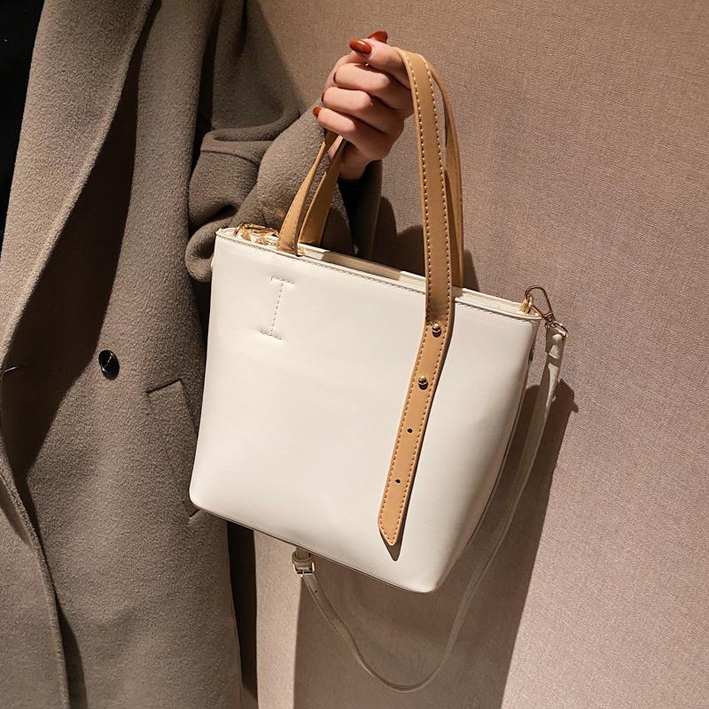 

Vintage Fashion Female Solid color bucket 2021 Quality PU Leather Women Designer Handbag High capacity Shoulder Messenger Bag, Black