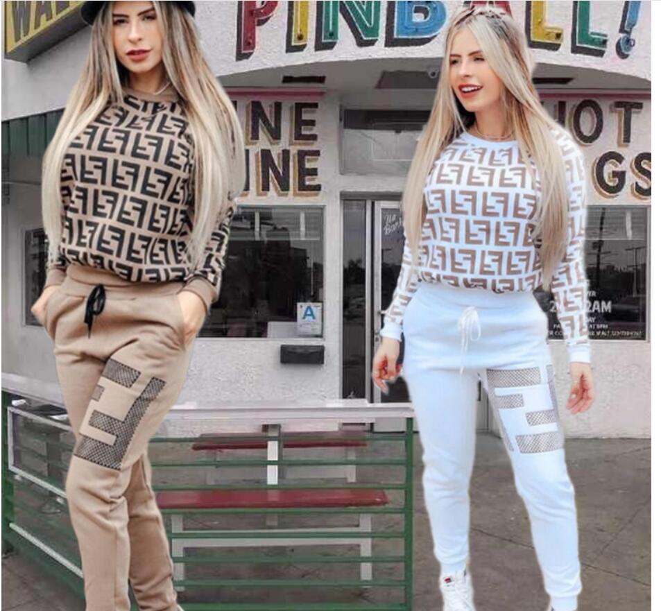 

European and American Women' Tracksuits hot-selling spring season women' printed sweater two-piece suit, Brown