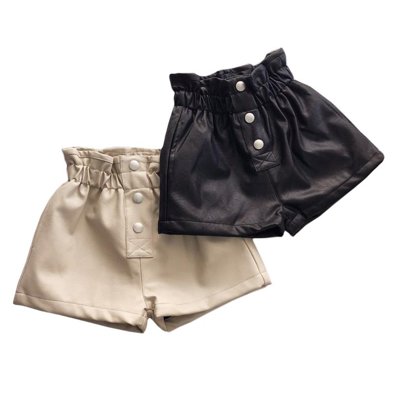 

Shorts Kids Girls Leather 2021 Children PU Korean Style High-waisted Pants Autumn Wimter Clothes 3-13Y, Black