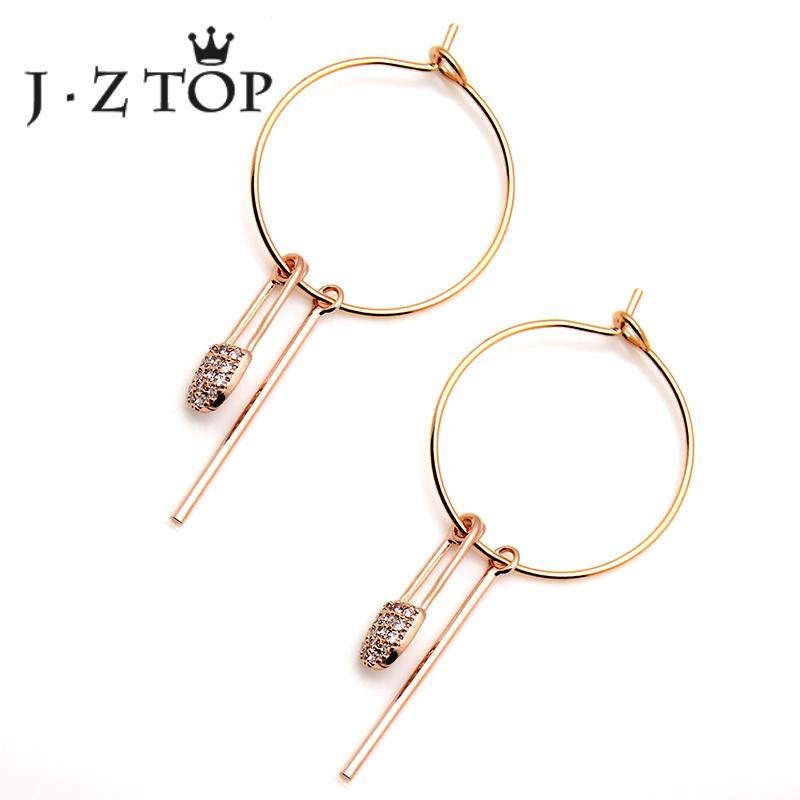 

JZTOP Luxury Zircon Lock Hoop Earrings Woman Charm Rose Gold Color Small Round Earring Female Crystal Party Jewelry Oorbellen