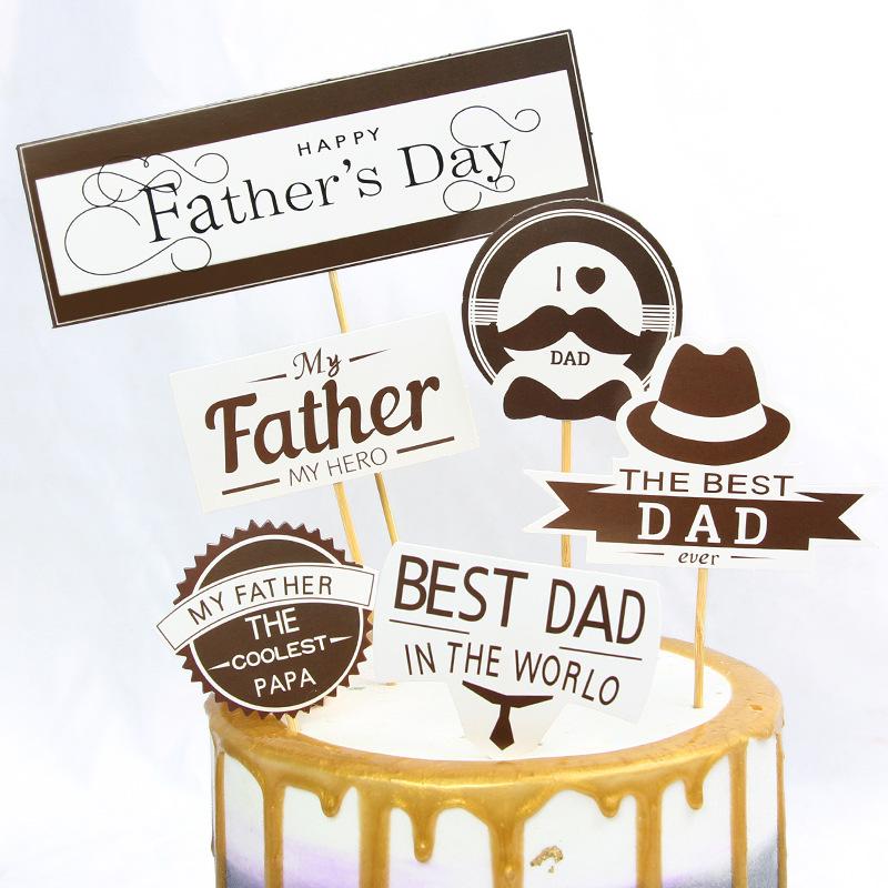 

New Happy Birthday Dad Paper Cake Toppers Color Beard Tie Hat Beer Baking Cake Toppers for Father's Day Party Cupcake Decoration