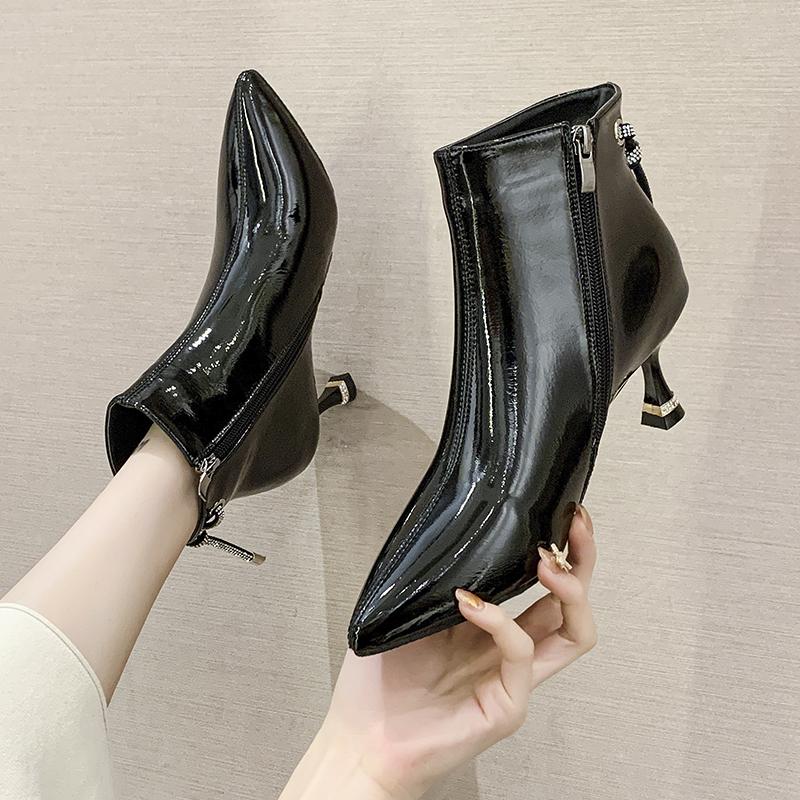 

Round Toe Women's Mid Calf Boots Shoes Boots-Women Luxury Designer Black Rubber 2020 Riding Fashion Elegant Low Thin