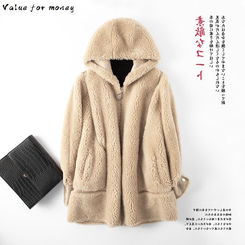 

Fur Real Coat Female Wool Jacket Female Autumn Winter Coat Women Clothes 2021 Sheep Shearling Korean Tops Suede Lining ZT3982, Beige