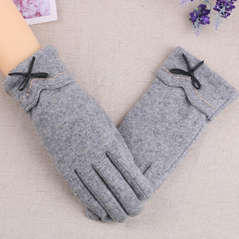 

Korea's Cashmere Plus Velvet Thicken Cycling Warm Mittens Winter Female Bow Embroidery Wool Touch Screen Driving Gloves H19