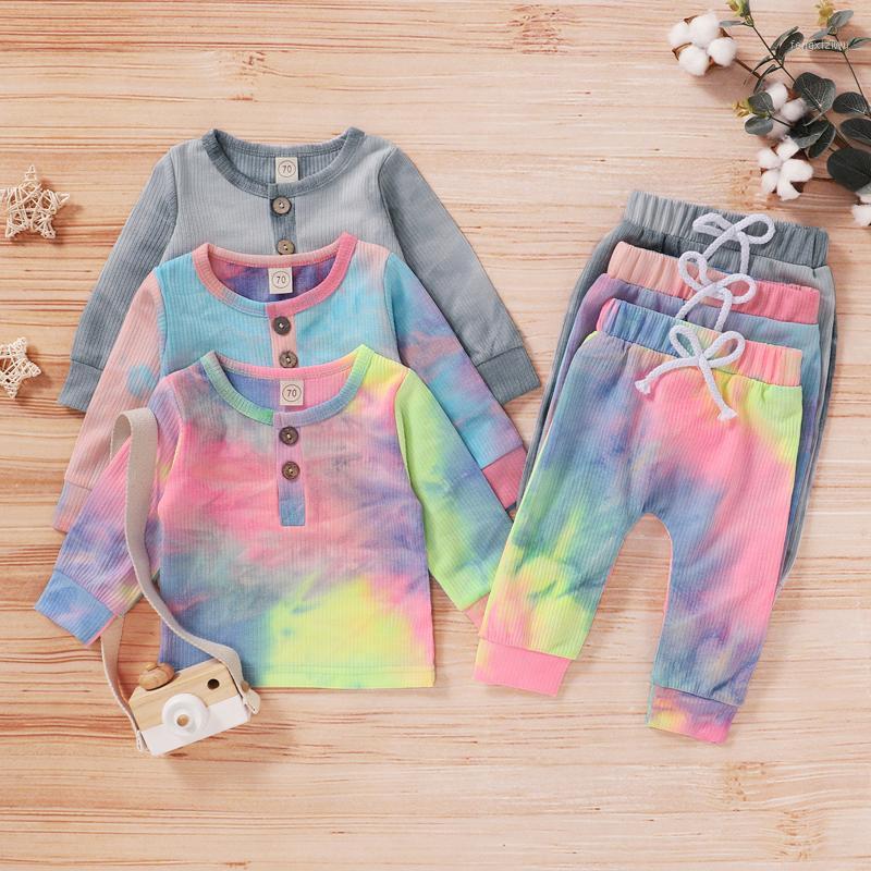 

#43 3M-3T Toddler Baby Girls Long Sleeve Rainbow Tie-Dyed Fashion Cute Print Long SleeveTops+Pants Outfits Vêtements de bébé1, Pink