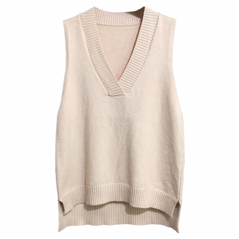 

V-neck Knitted Vest Women's New Korean Loose Wild Sweater Vest Sleeveless Sweater Autumn Winter Solid Color Fashion Tops, Black