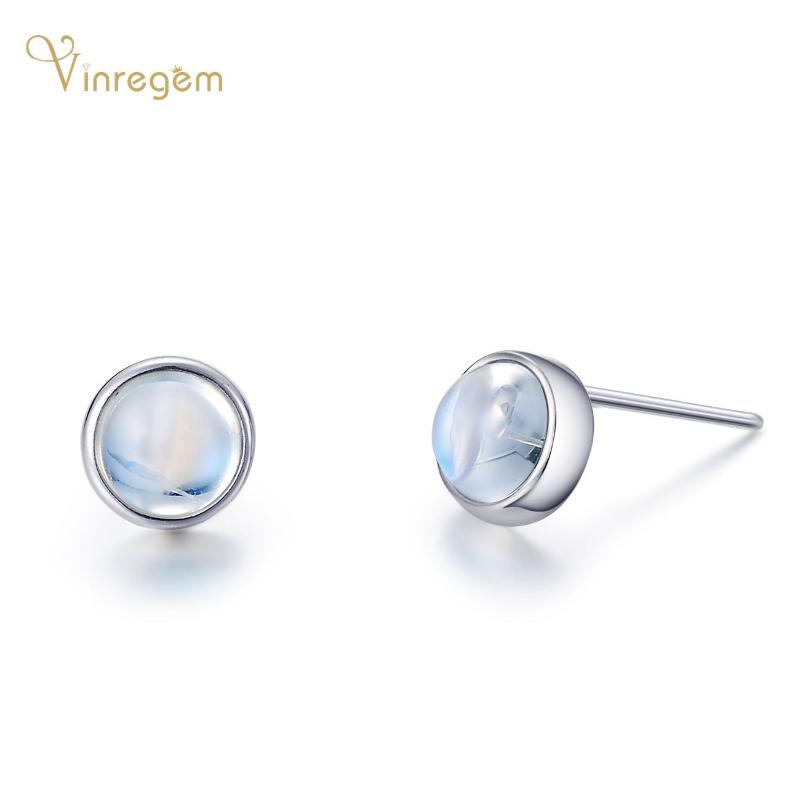 

Stud Vinregem 100% 925 Sterling Silver Blue Moonstone Gemstone Wedding Engagement Vintage Ear Studs Earrings Fine Jewelry Wholesale, Golden;silver