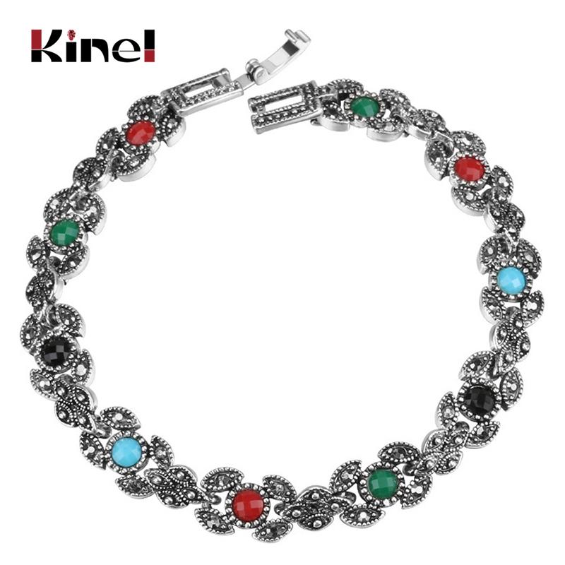 

Link, Chain 2021 Bohemian Bracelets For Women Resin Tibetan Alloy Silver Color Dubai Jewelry Mixed Wholesale