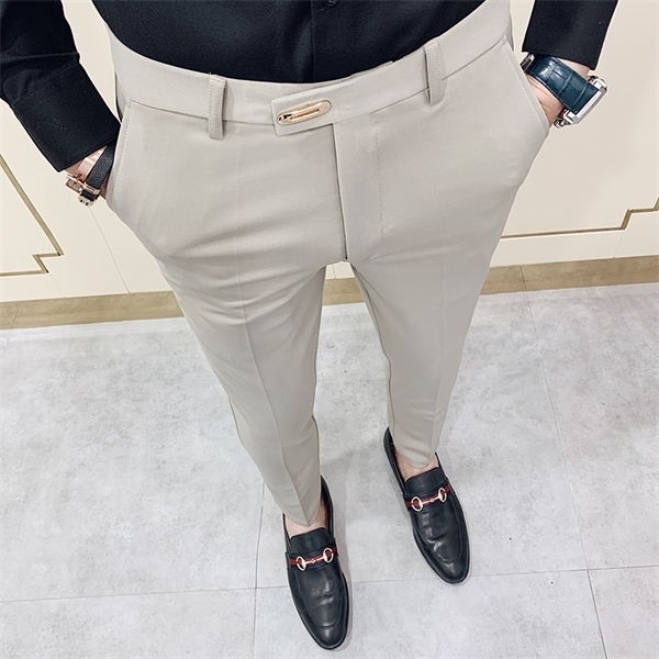 

Casual Slim Fit Mens Dress Pants Streetwear Suit Pants Men 34 High Quality Gentlemen Office Trousers Men All Match ankle length Y1114, Black 618