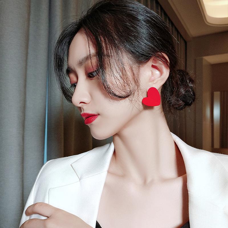 

TIMEONLY Korean Style Small Red Lover Heart Stud Earring for Women Girls Alloy Heart Earrings Statement Party Gift Jewelry