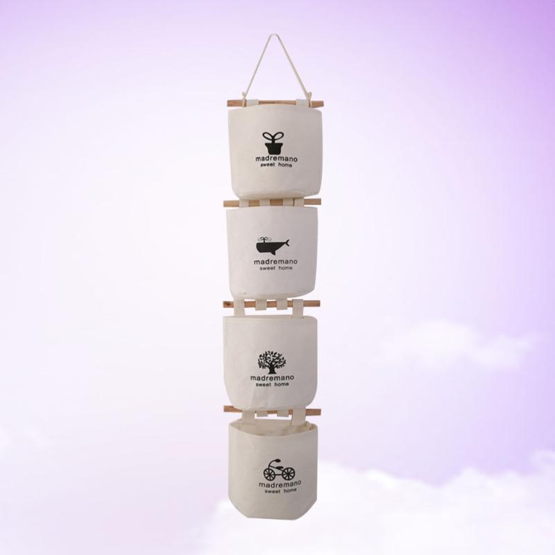 

1pc 4 Pockets Fabric Linen Simple Cotton Closet Hanging Door Wall Organizer Storage Bag for Bathroom, As shown