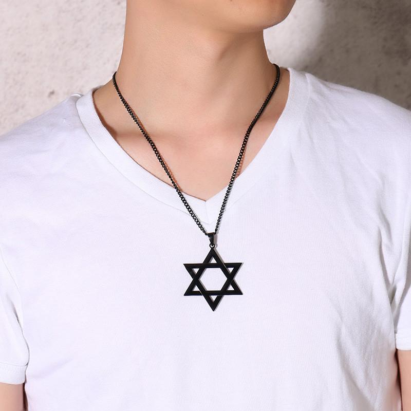 

ZORCVENS 2020 New Men Classic Star of David Pendant Necklace in Black Gold silver color Stainless Steel Israel Jewish Jewelry