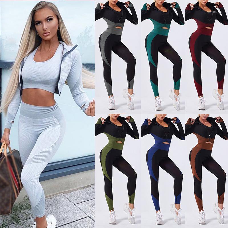 

2020 Seamless Women Yoga Set Female Sport Gym Suits Wear Running Clothes Women Fitness Sport Yoga Suit Long Sleeve Clothing1, Style 1