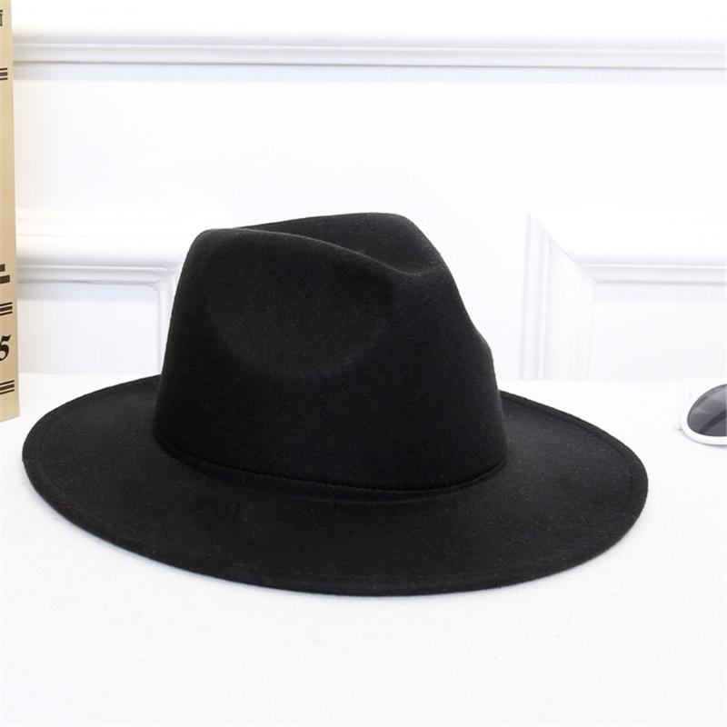 

2020 Fashion Women Elegant Style Solid Color Vintage Warm Party Bucket Hats Casual Caps Damen Wool Felt Wide Brim #YJ, Black